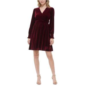 TOMMY HILFIGER Womens Velvet Knee MIDI Dress Wine Red 10